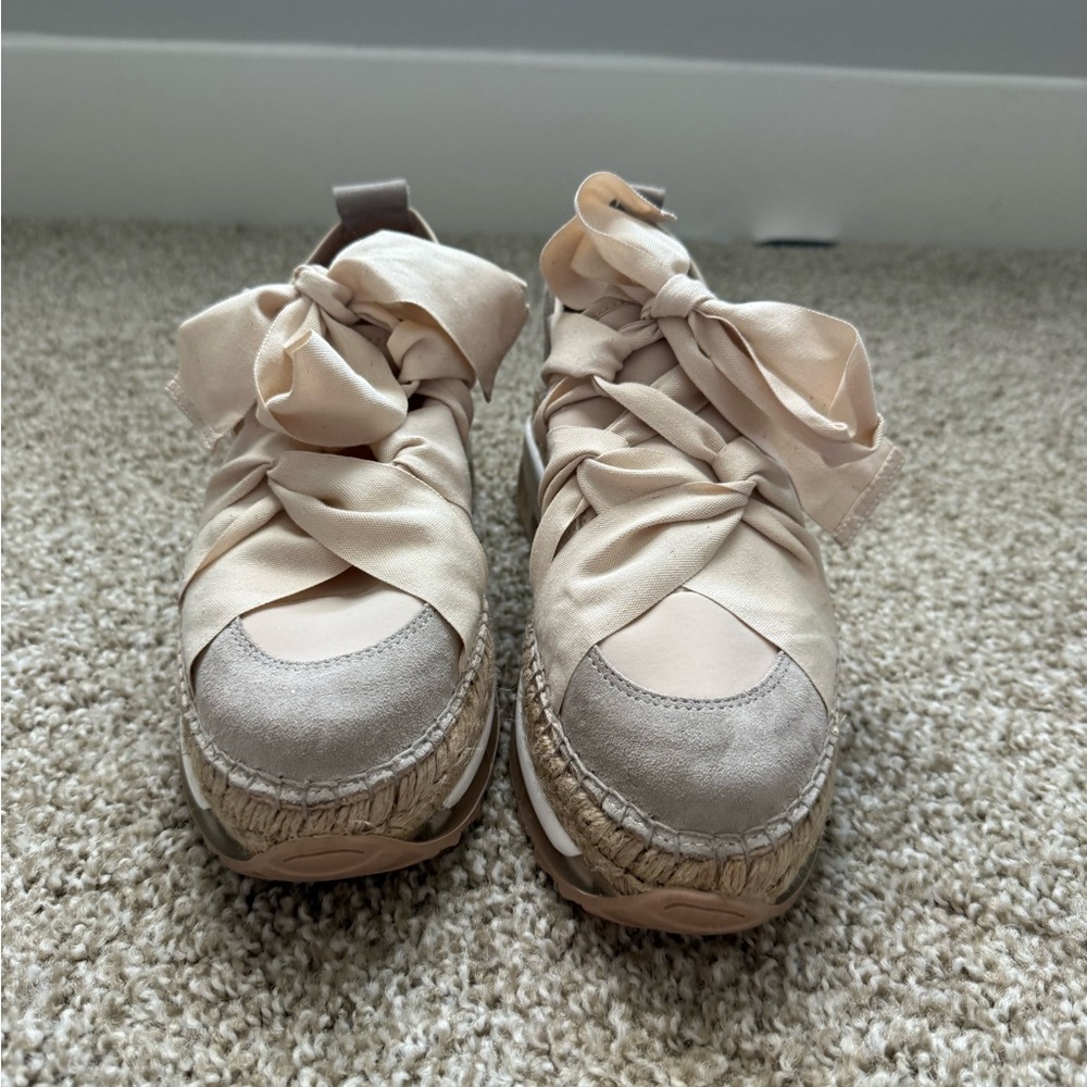 Free People Cream Espadrille Shoes with Bow Detail